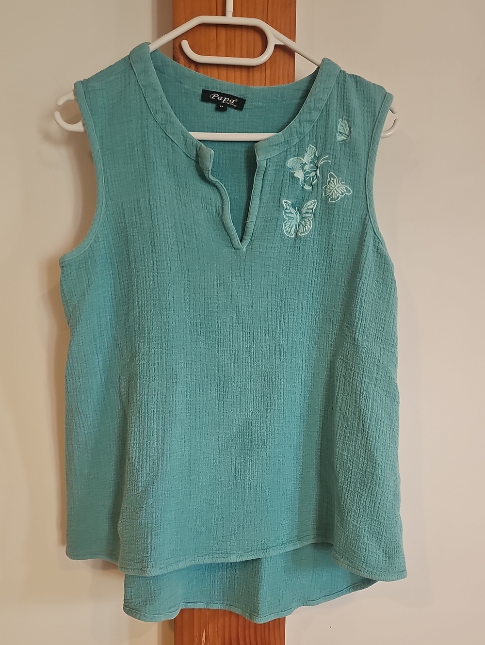 PAPA Boho Teal Sleeveless Butterfly Embroidered Top